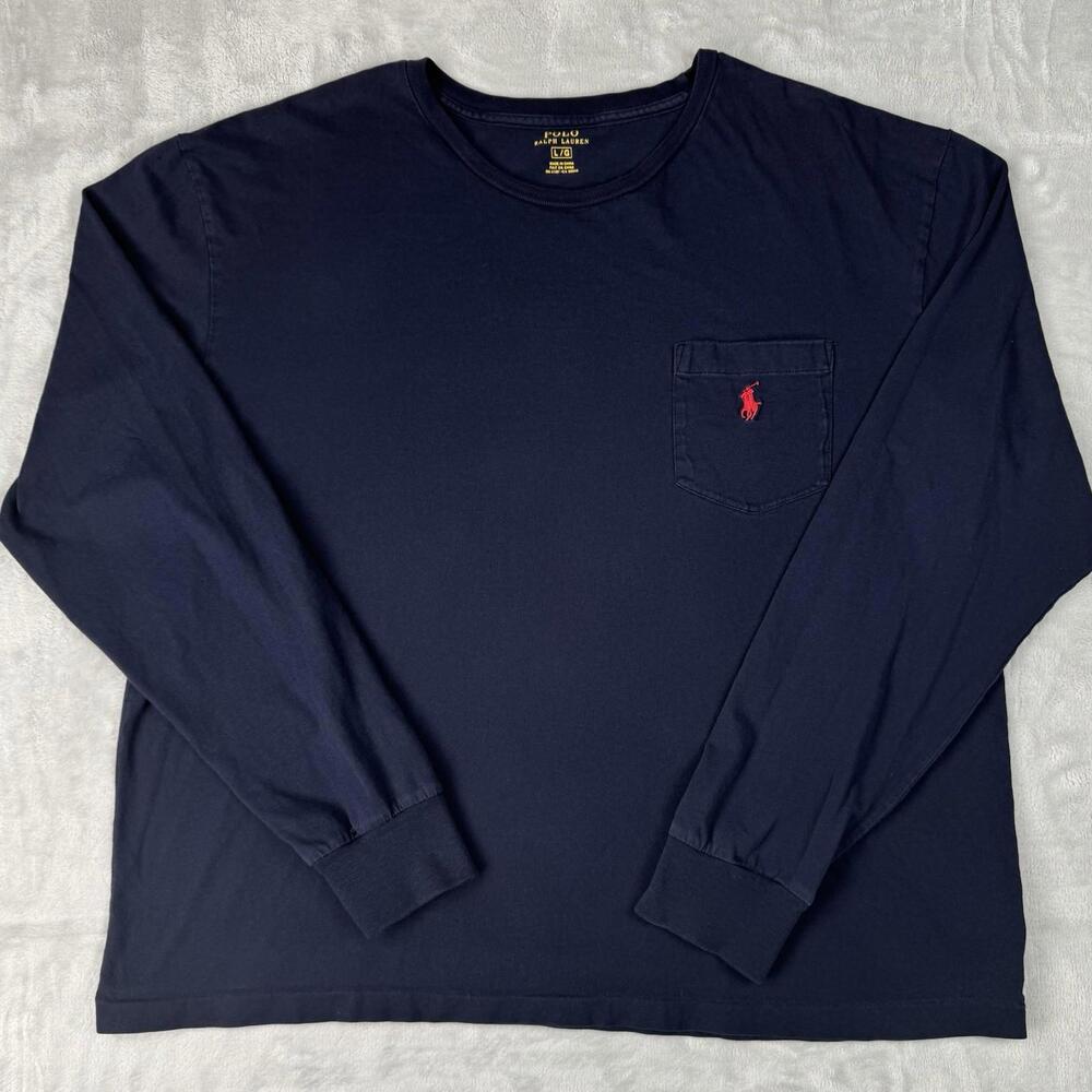 Polo Ralph Lauren Long Sleeve Pocket T-Shirt Navy Red Pony Logo Men Sz L Preppy